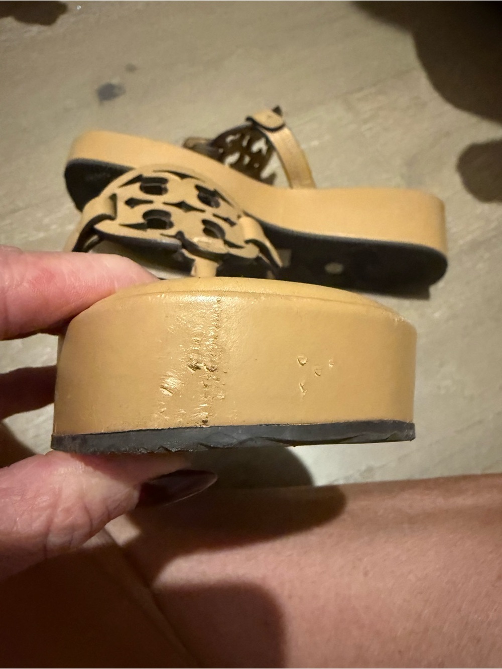 Tory Burch Miller Wedge Sandals Tan Leather Sz 8 - Picture 5 of 5